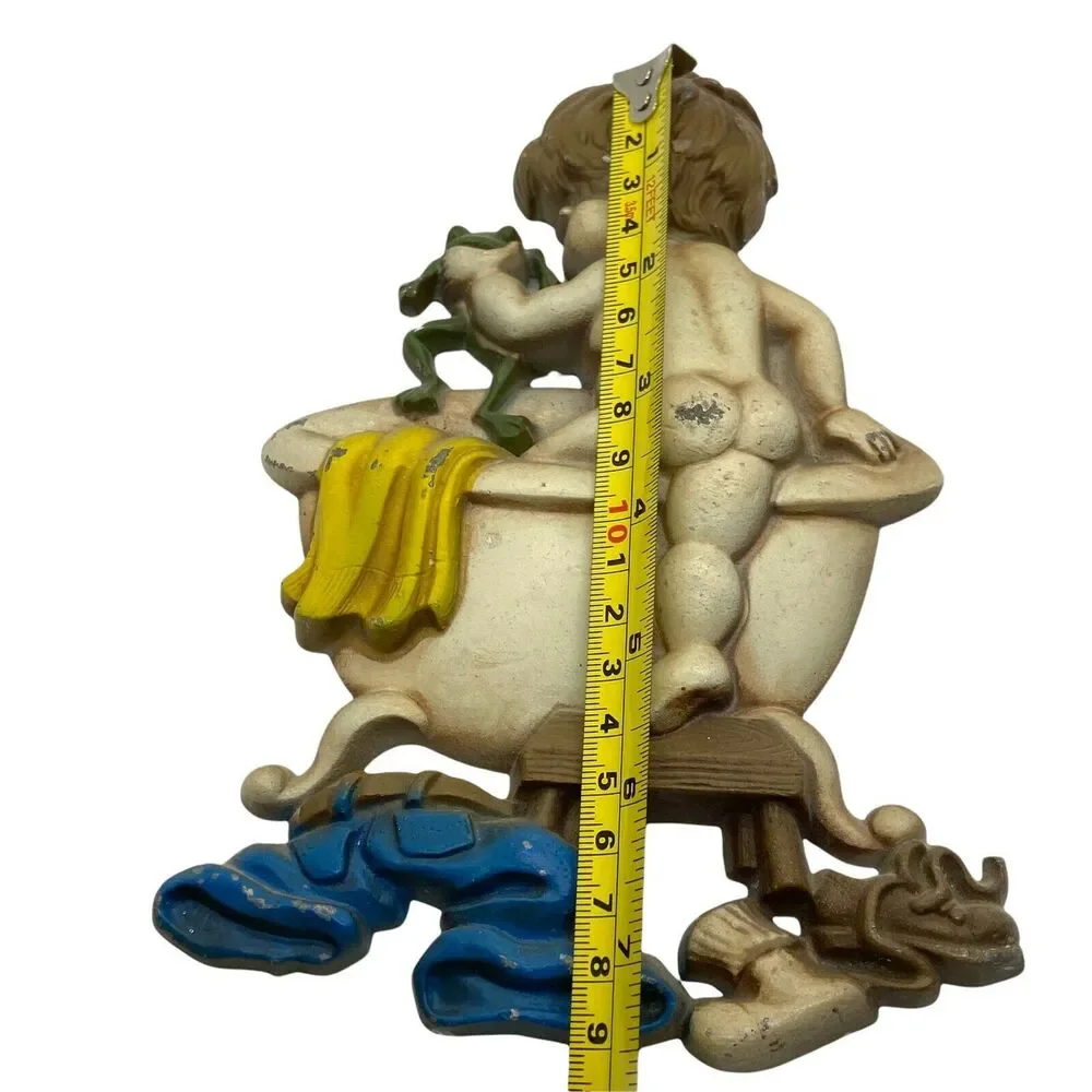 Little Boy at Bath Time Wall Hanging Decor Vintage 1970s Sexton Kitsch Metal